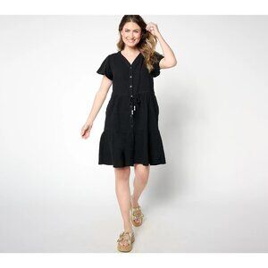 Belle Beach by Kim Gravel Cotton Gauze Color Crush Dress Plus Size 1X Black Chic